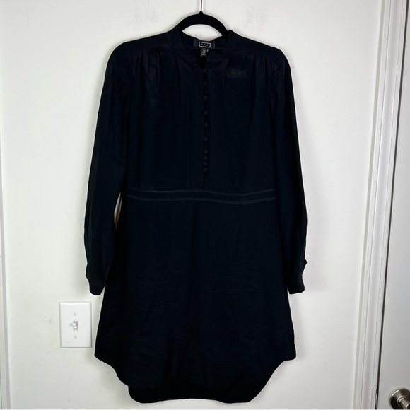 Yushi Textured Asymmetrical Hem Black Dress Sz M Button Detail Slouchy Cowl Neck - Picture 7 of 10